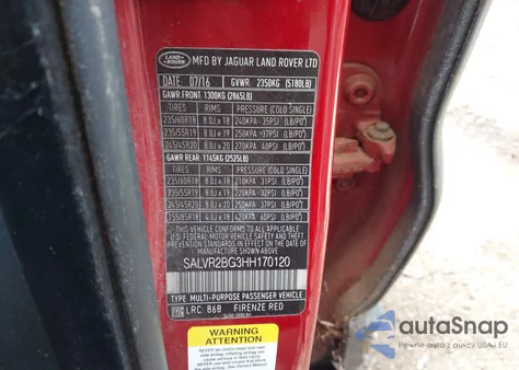 2017 Land Rover Range Rover Evoque Hse из США, поврежденный, VIN SALVR2BG3HH170120